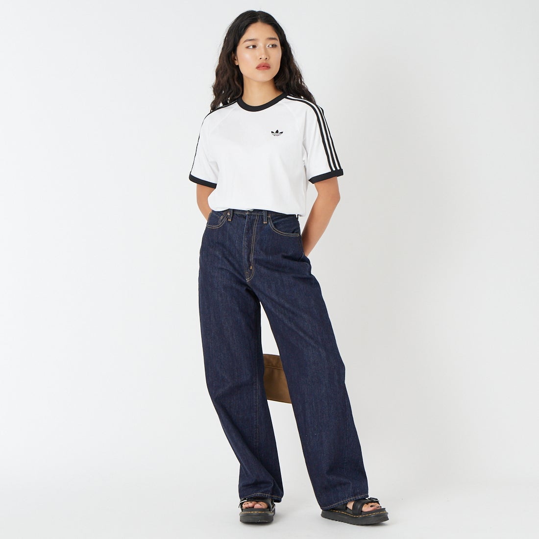 CIOTA [シオタ] ハイライズストレート5ポケットパンツ [PTLM-28HIS-PIDNW] DARK NAVY &&モデル身長：162cm 着用サイズ：26&&