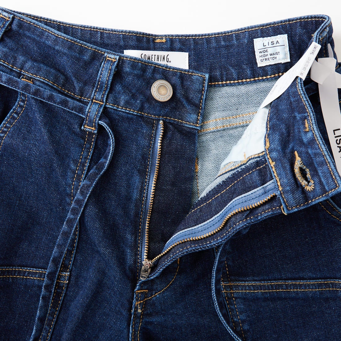 SOMETHING [サムシング] LISA ベルテッドワイドデニムパンツ [SEA585] 92 D.BLUE