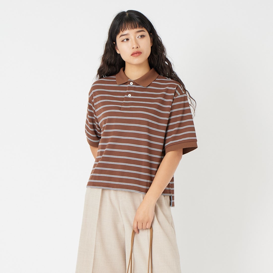 L.L.BEAN [エルエルビーン] トロイ ショートスリーブ ポロシャツ [6275-4138] 93 BRN/SAX &&モデル身長：162cm 着用サイズ：M&&