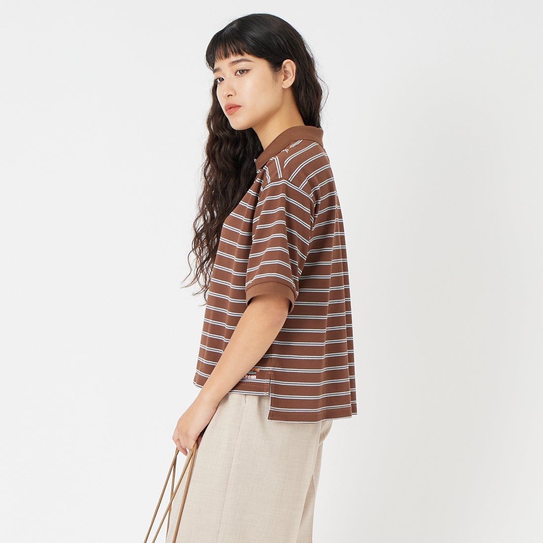 L.L.BEAN [エルエルビーン] トロイ ショートスリーブ ポロシャツ [6275-4138] 93 BRN/SAX &&モデル身長：162cm 着用サイズ：M&&