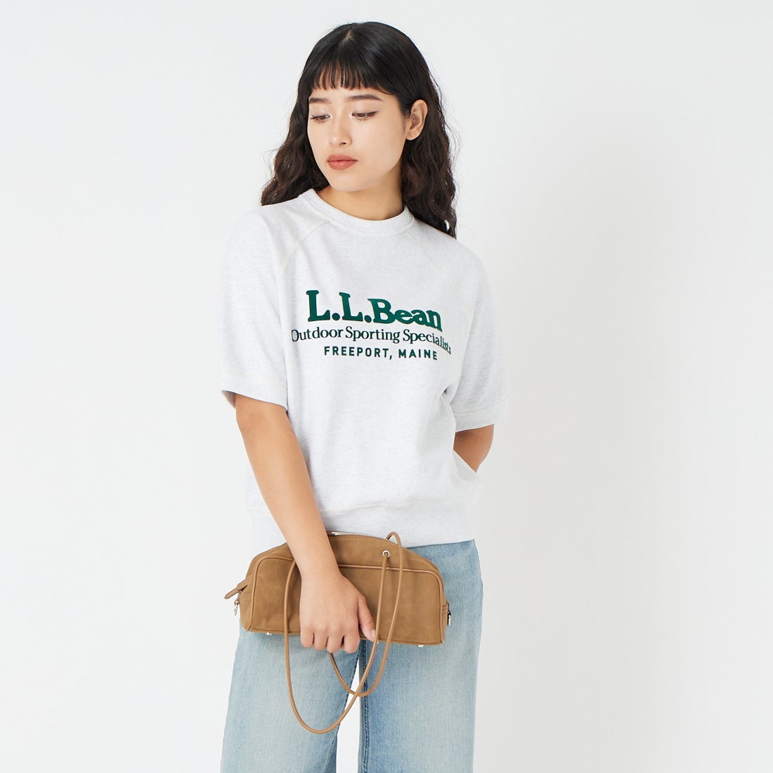 L.L.BEAN [エルエルビーン] ポーテージ ショートスリーブ スウェットシャツ [6275-4134] 19 BIRCH &&モデル身長：162cm 着用サイズ：M&&
