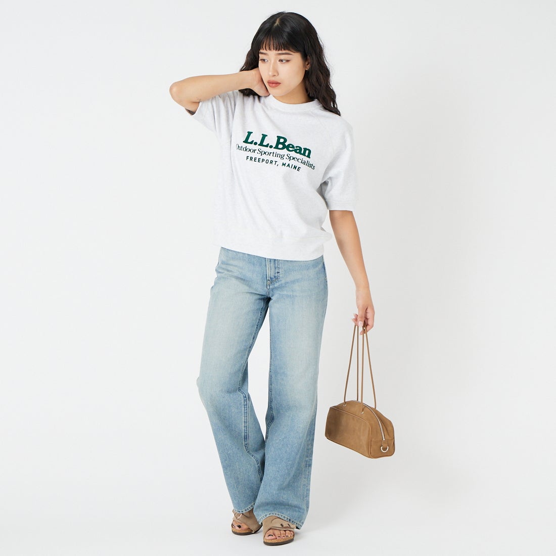 L.L.BEAN [エルエルビーン] ポーテージ ショートスリーブ スウェットシャツ [6275-4134] 19 BIRCH &&モデル身長：162cm 着用サイズ：M&&