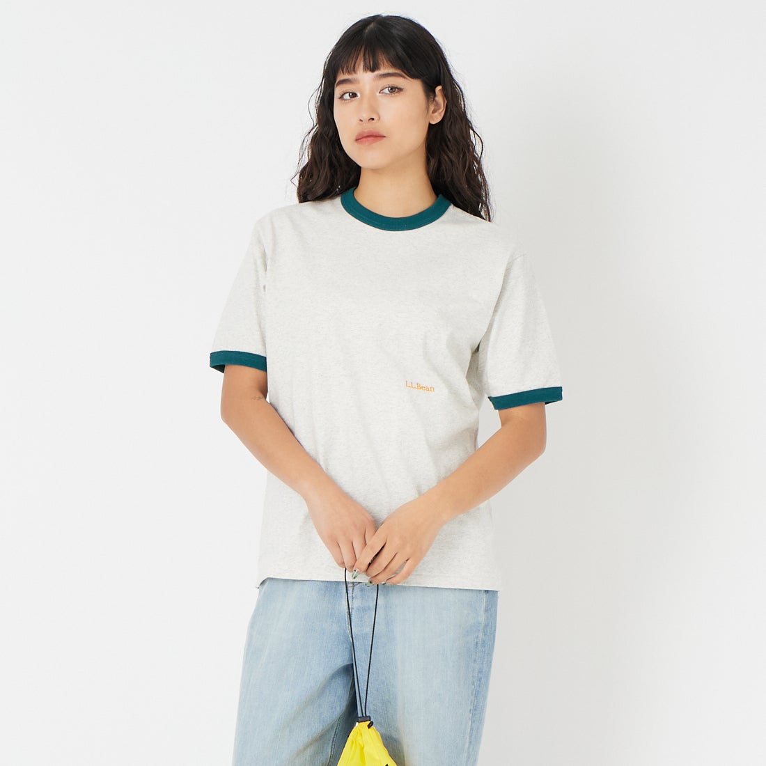 L.L.BEAN [エルエルビーン] モリル ショートスリーブ リンガー Tシャツ [6275-4142] 28 OATMEAL &&モデル身長：162cm 着用サイズ：M&&