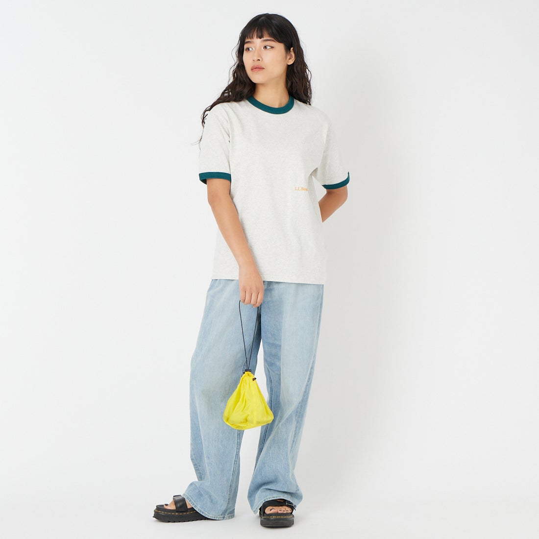 L.L.BEAN [エルエルビーン] モリル ショートスリーブ リンガー Tシャツ [6275-4142] 28 OATMEAL &&モデル身長：162cm 着用サイズ：M&&
