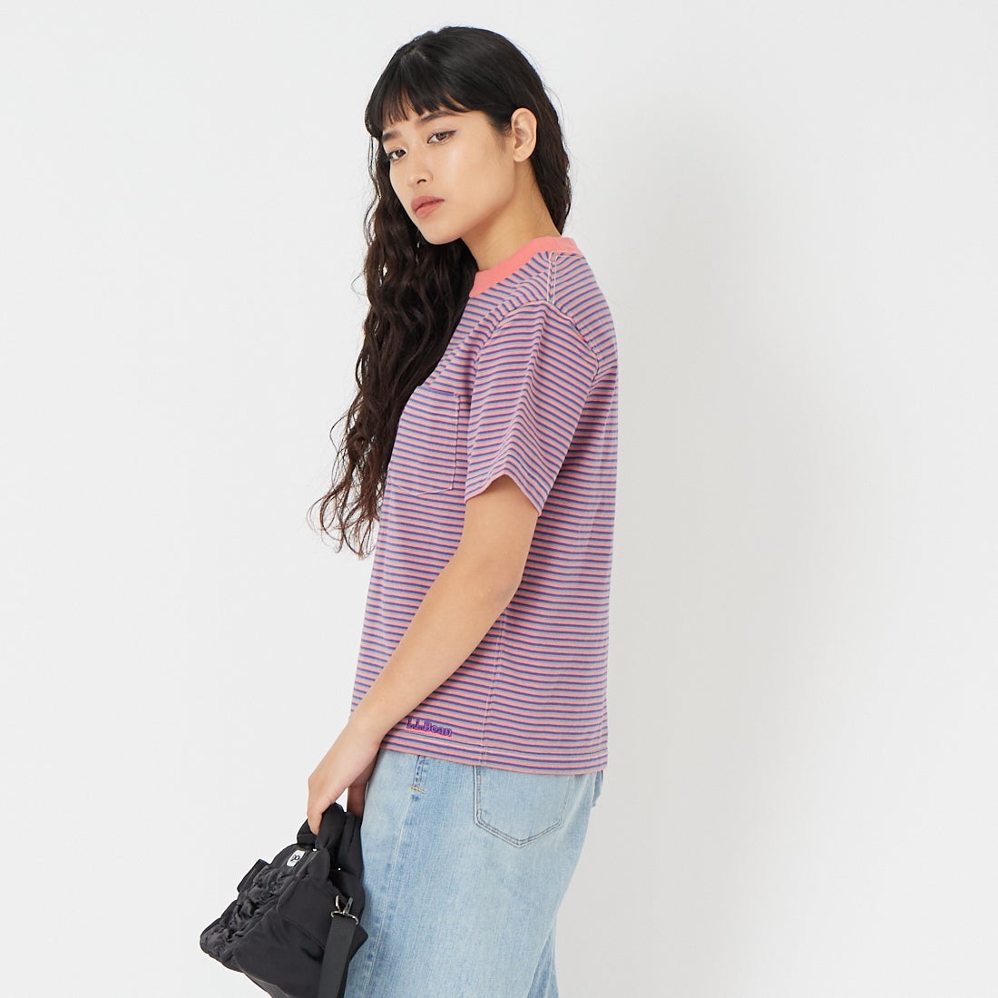 L.L.BEAN [エルエルビーン] ユニオン ショートスリーブ ストライプ Tシャツ [6275-4136] 95 CORAL/D &&モデル身長：162cm 着用サイズ：M&&