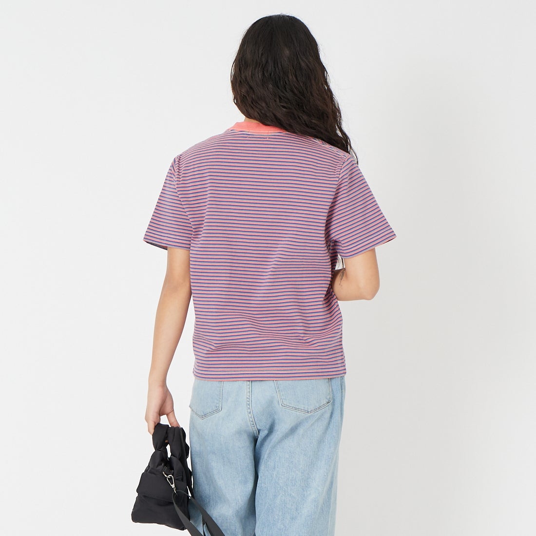 L.L.BEAN [エルエルビーン] ユニオン ショートスリーブ ストライプ Tシャツ [6275-4136] 95 CORAL/D &&モデル身長：162cm 着用サイズ：M&&