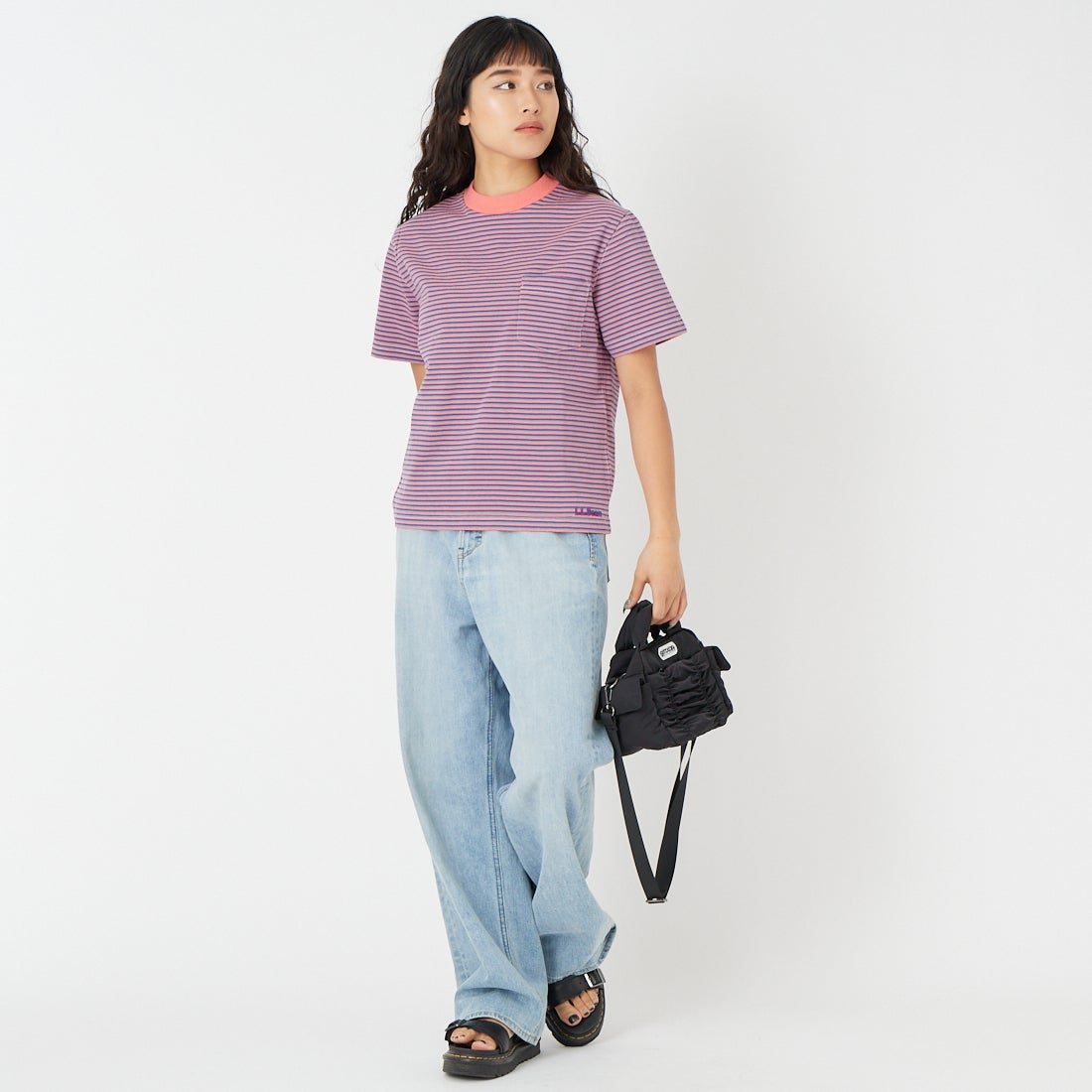 L.L.BEAN [エルエルビーン] ユニオン ショートスリーブ ストライプ Tシャツ [6275-4136] 95 CORAL/D &&モデル身長：162cm 着用サイズ：M&&