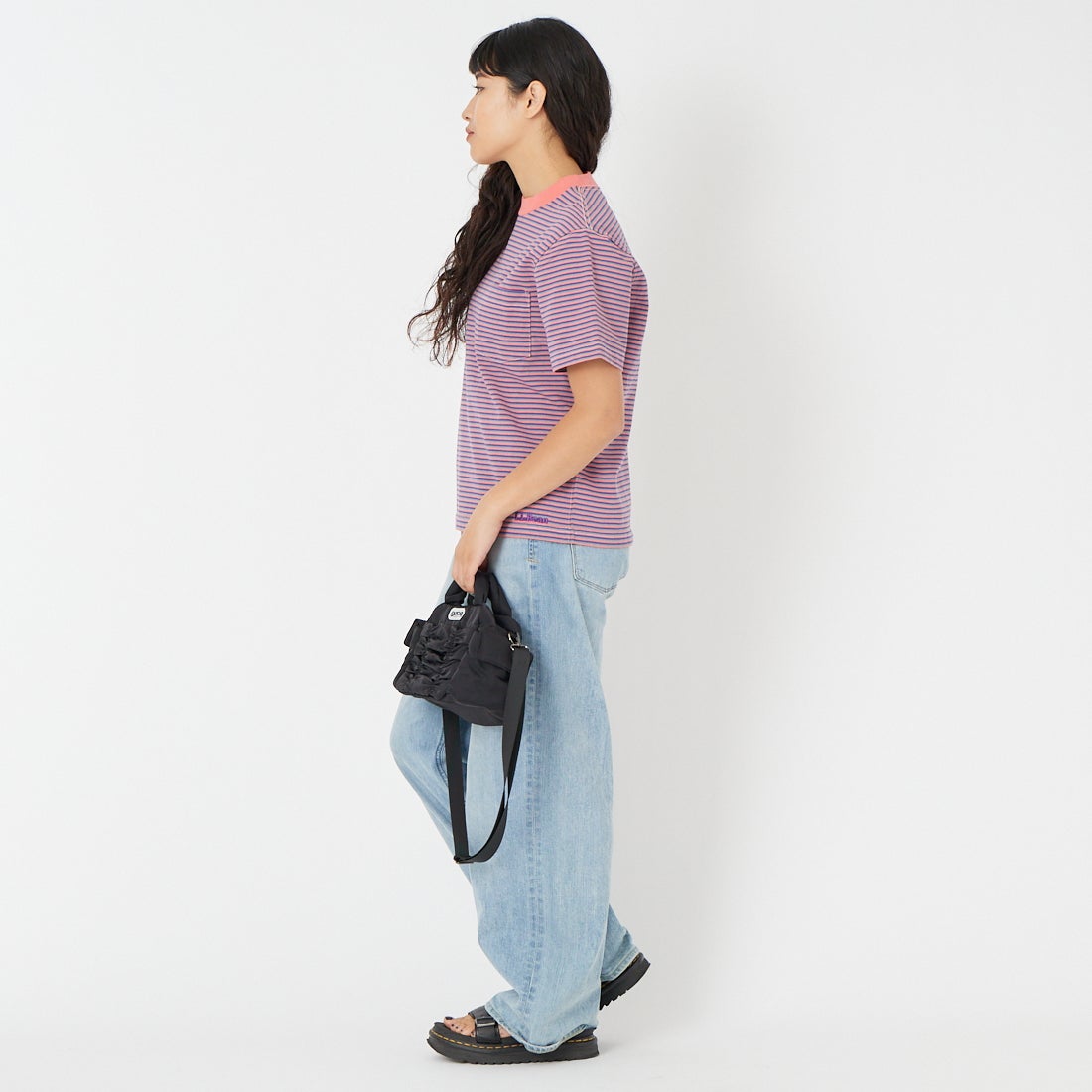 L.L.BEAN [エルエルビーン] ユニオン ショートスリーブ ストライプ Tシャツ [6275-4136] 95 CORAL/D &&モデル身長：162cm 着用サイズ：M&&