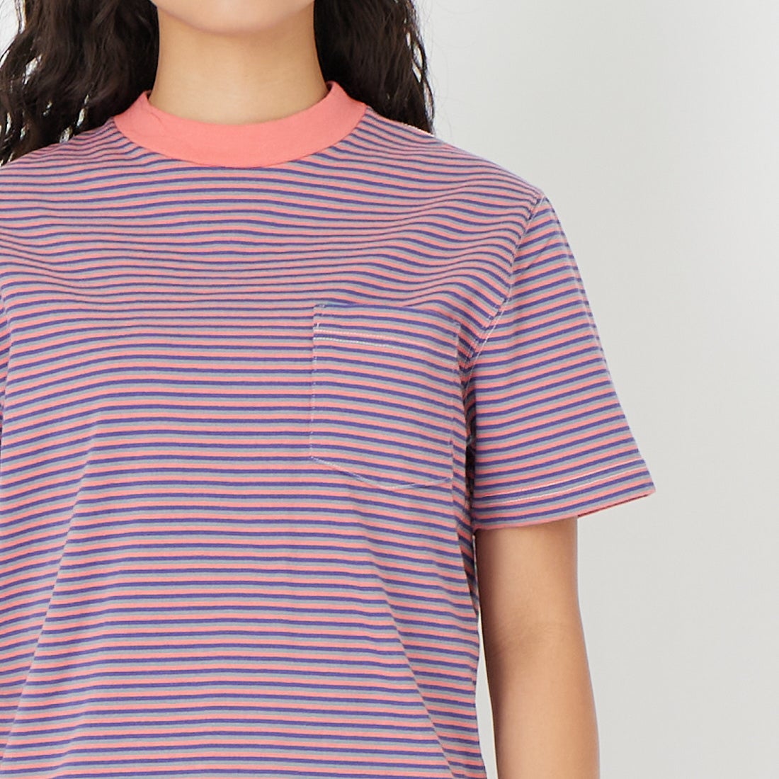 L.L.BEAN [エルエルビーン] ユニオン ショートスリーブ ストライプ Tシャツ [6275-4136] 95 CORAL/D &&モデル身長：162cm 着用サイズ：M&&