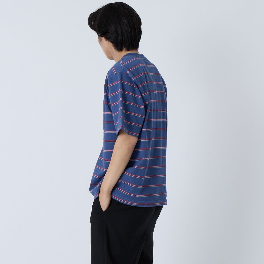 L.L.BEAN [エルエルビーン] ユニオン ショートスリーブ ストライプ Tシャツ [6275-4036] 96 NVY/RED &&モデル身長：179cm 着用サイズ：M&&