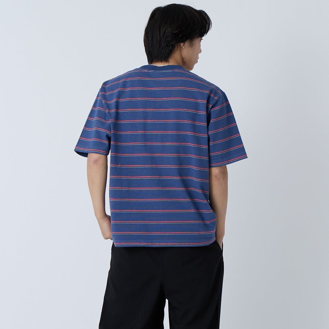 L.L.BEAN [エルエルビーン] ユニオン ショートスリーブ ストライプ Tシャツ [6275-4036] 96 NVY/RED &&モデル身長：179cm 着用サイズ：M&&