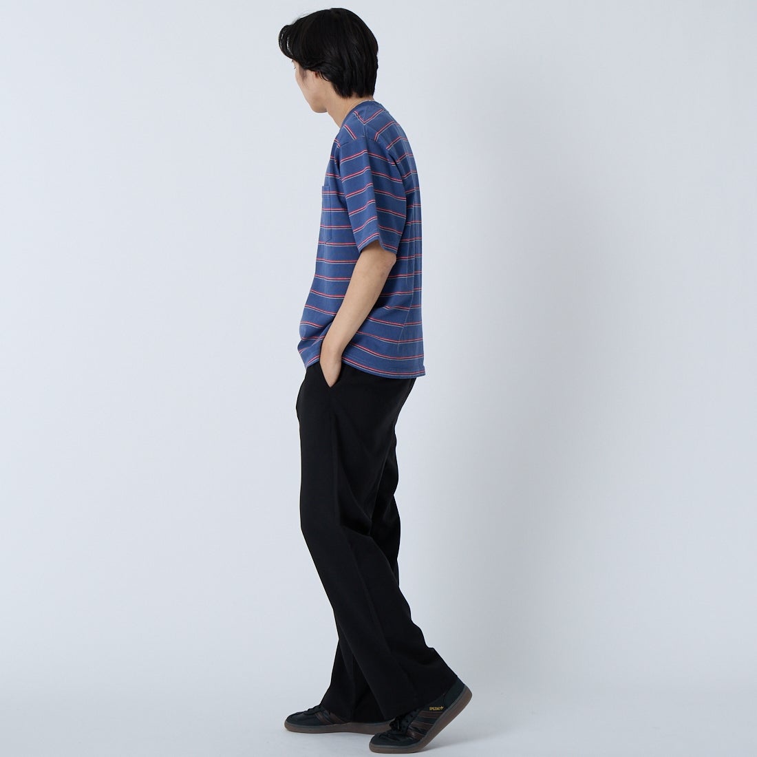 L.L.BEAN [エルエルビーン] ユニオン ショートスリーブ ストライプ Tシャツ [6275-4036] 96 NVY/RED &&モデル身長：179cm 着用サイズ：M&&