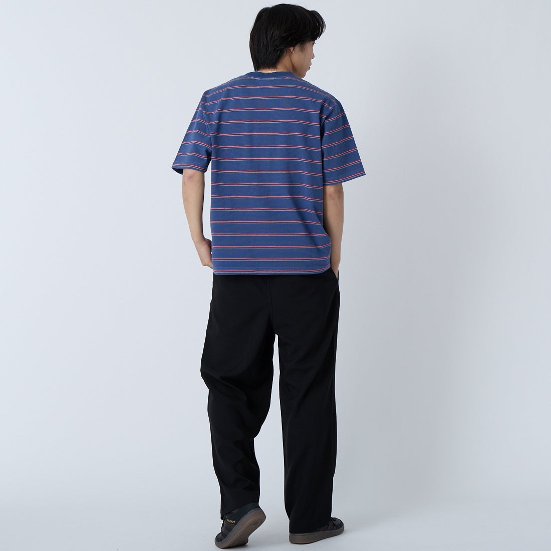 L.L.BEAN [エルエルビーン] ユニオン ショートスリーブ ストライプ Tシャツ [6275-4036] 96 NVY/RED &&モデル身長：179cm 着用サイズ：M&&