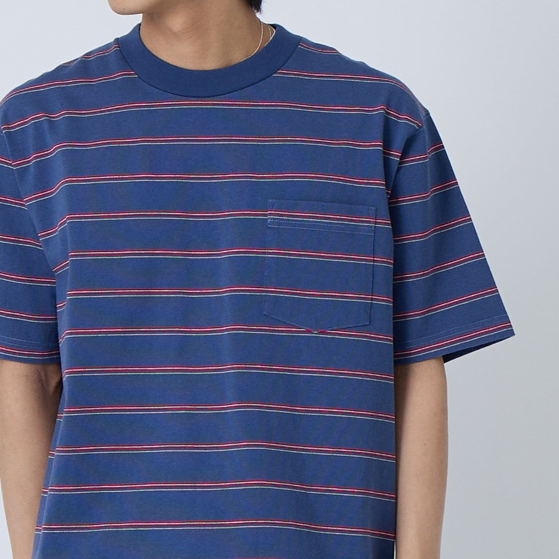 L.L.BEAN [エルエルビーン] ユニオン ショートスリーブ ストライプ Tシャツ [6275-4036] 96 NVY/RED &&モデル身長：179cm 着用サイズ：M&&