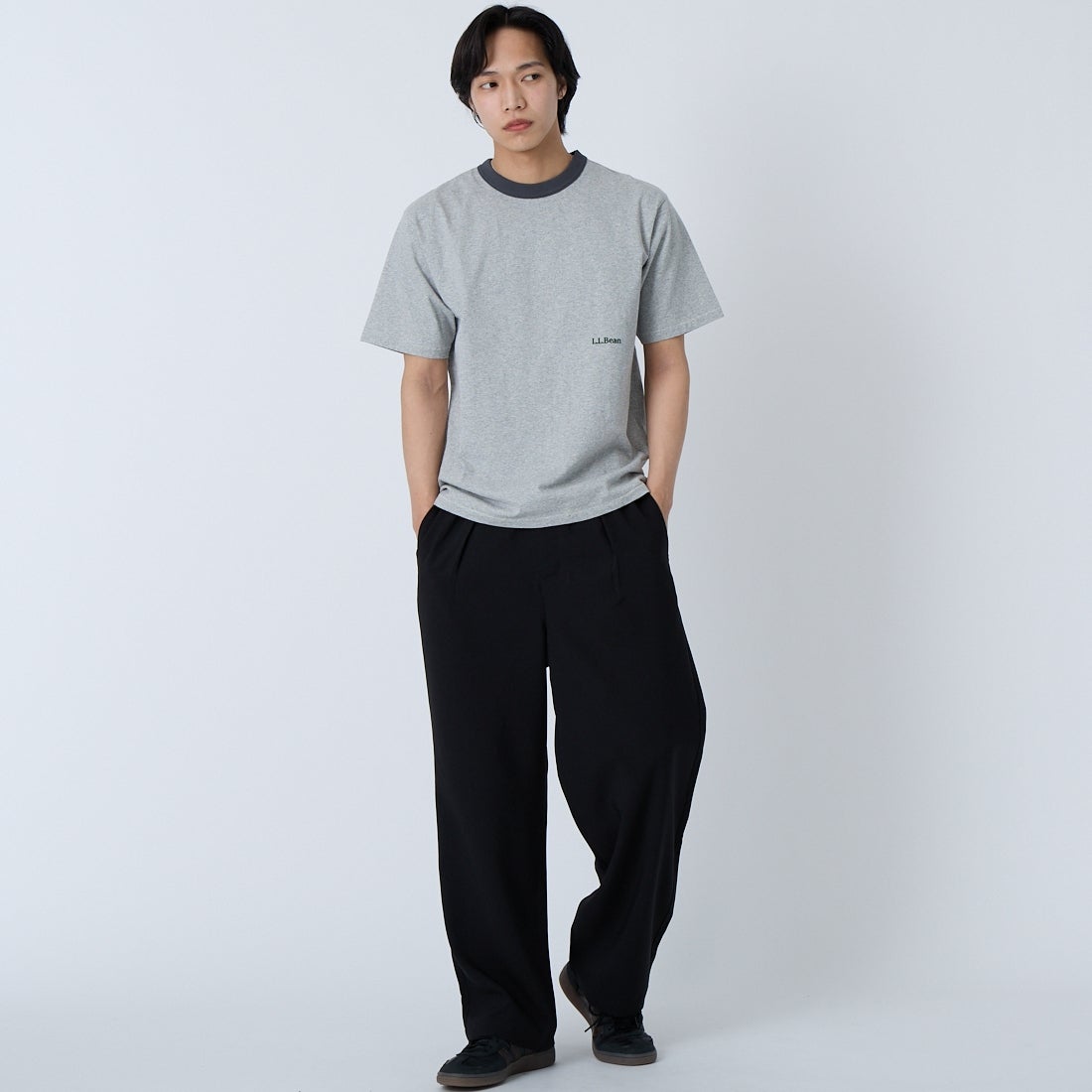 L.L.BEAN [エルエルビーン] モリル ショートスリーブ リンガー Tシャツ [6275-4042] 29 TOPGREY &&モデル身長：179cm 着用サイズ：S&&