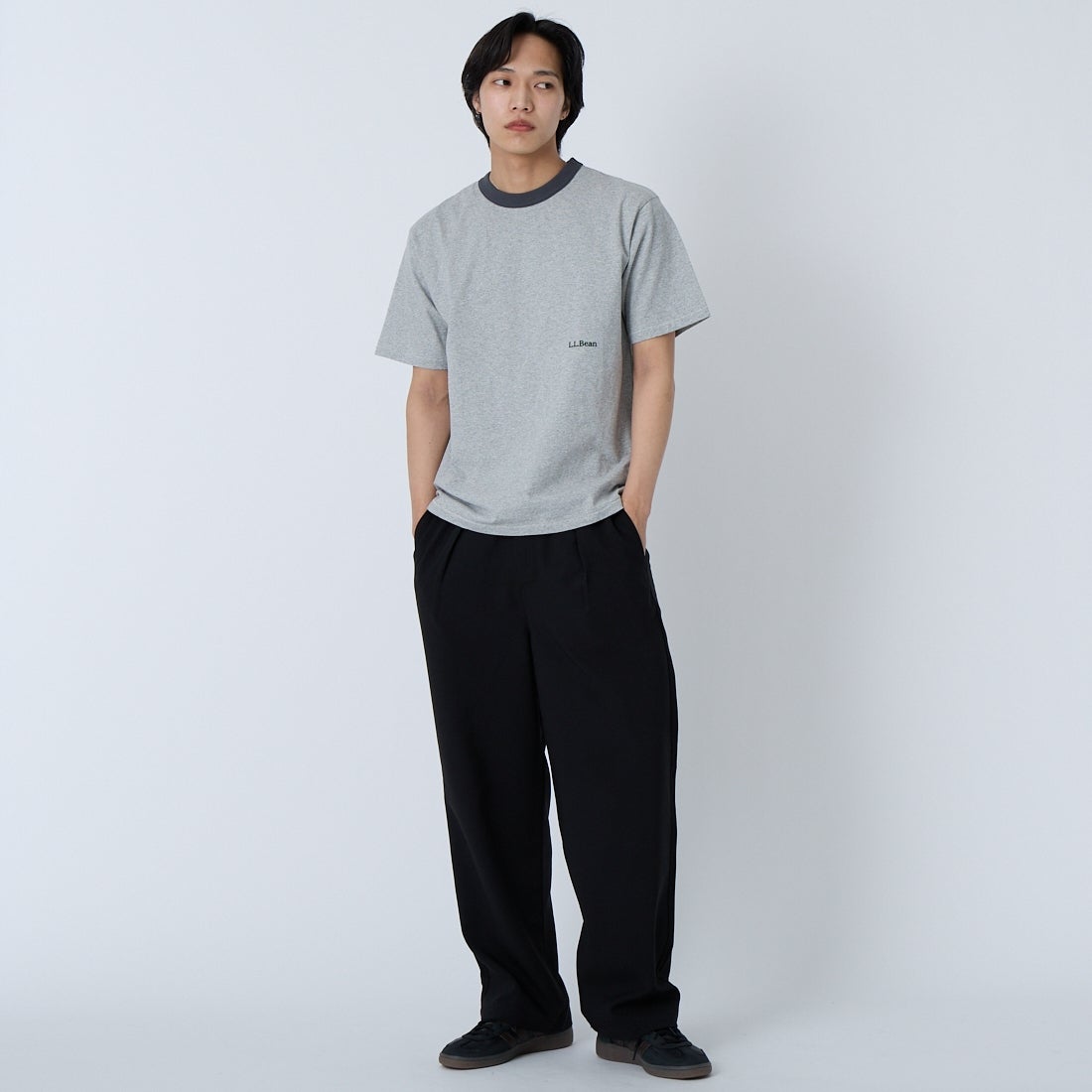 L.L.BEAN [エルエルビーン] モリル ショートスリーブ リンガー Tシャツ [6275-4042] 29 TOPGREY &&モデル身長：179cm 着用サイズ：S&&