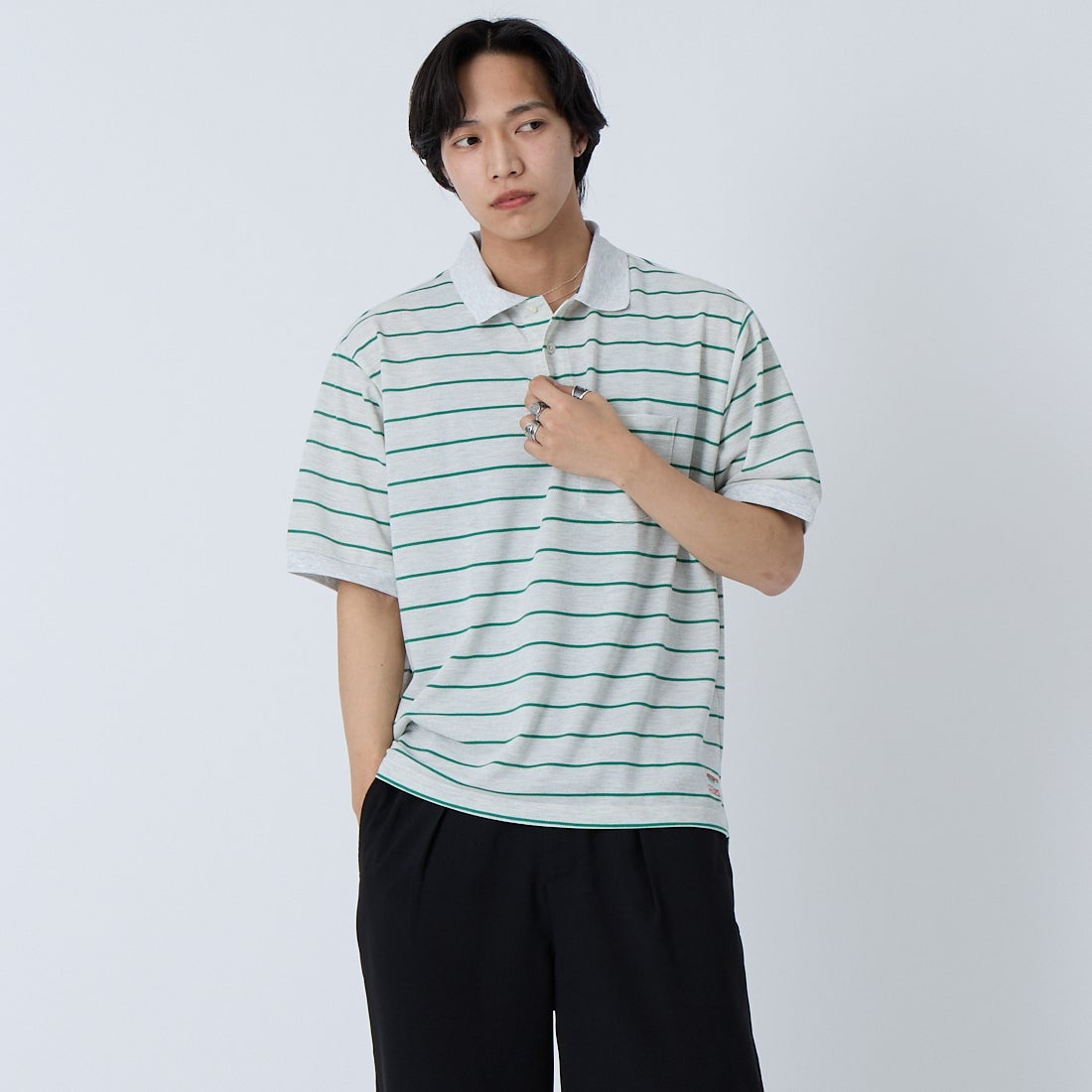 L.L.BEAN [エルエルビーン] トロイ ショートスリーブ ポロシャツ [6275-4038] 90 BIRCH/G &&モデル身長：179cm 着用サイズ：M&&