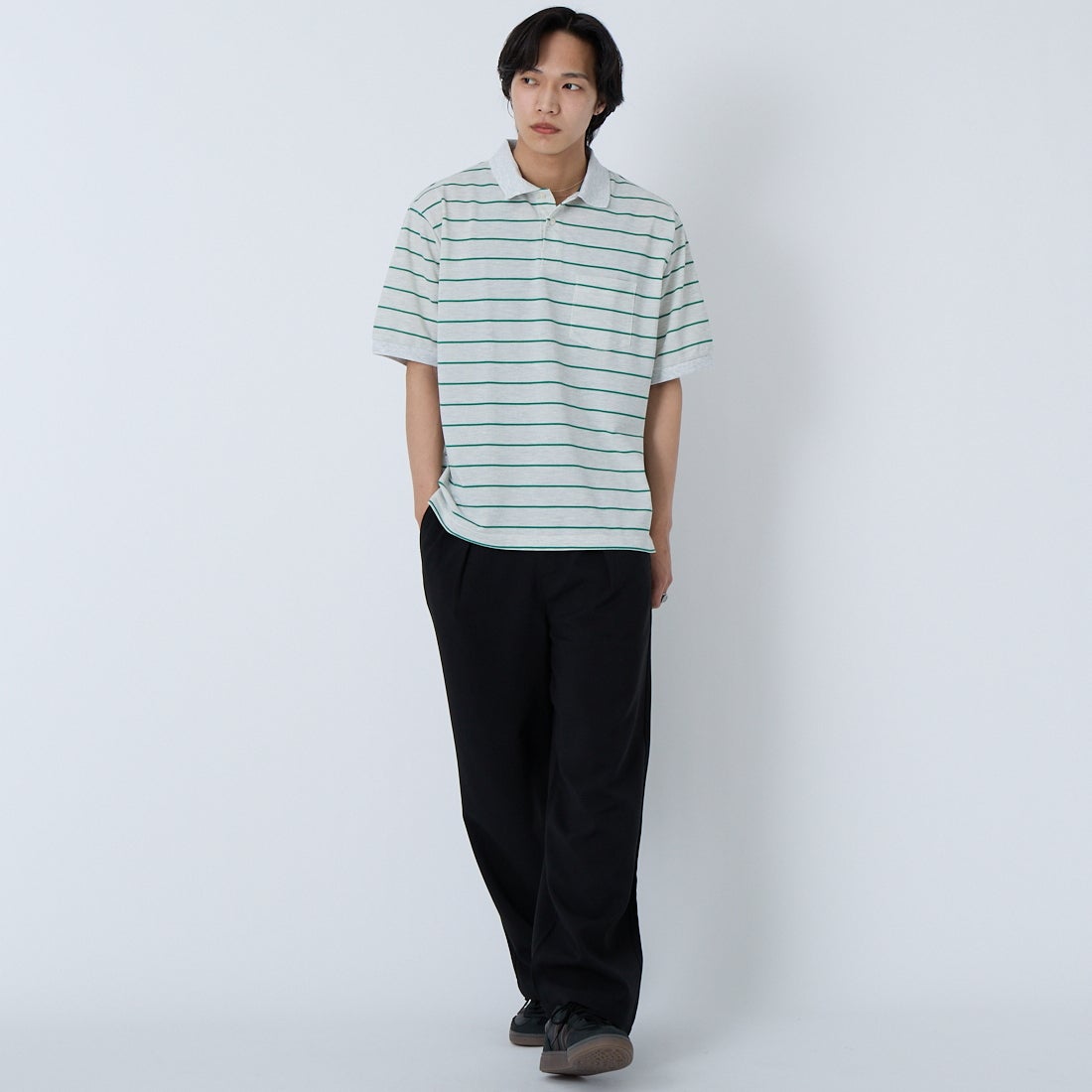 L.L.BEAN [エルエルビーン] トロイ ショートスリーブ ポロシャツ [6275-4038] 90 BIRCH/G &&モデル身長：179cm 着用サイズ：M&&