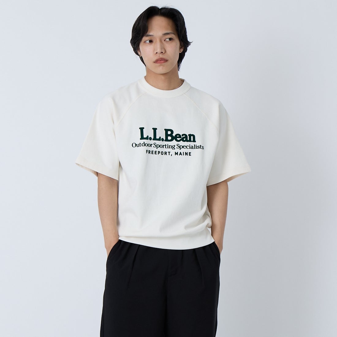 L.L.BEAN [エルエルビーン] ポーテージ ショートスリーブ スウェットシャツ [6275-4034] 28 IVORY &&モデル身長：179cm 着用サイズ：M&&