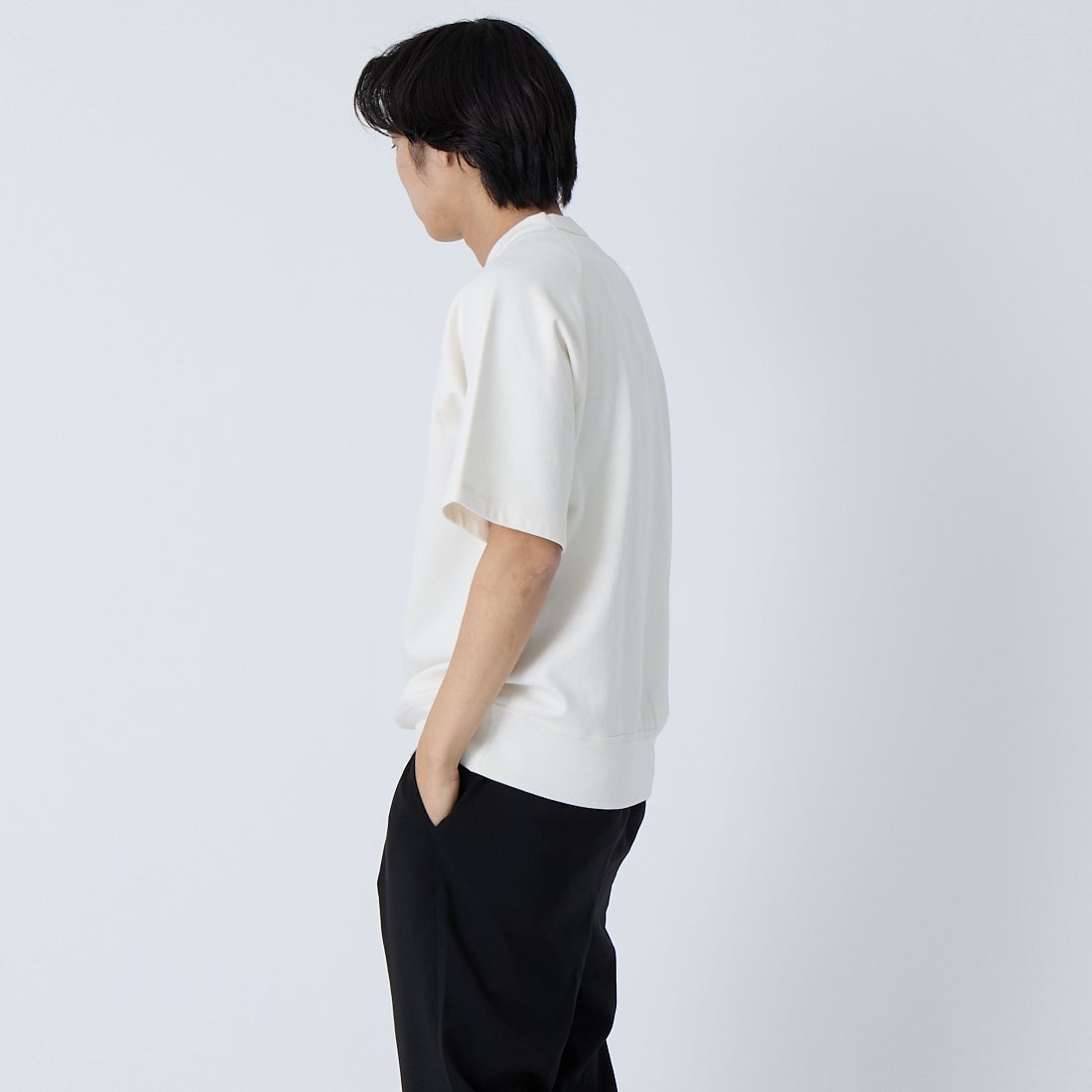 L.L.BEAN [エルエルビーン] ポーテージ ショートスリーブ スウェットシャツ [6275-4034] 28 IVORY &&モデル身長：179cm 着用サイズ：M&&