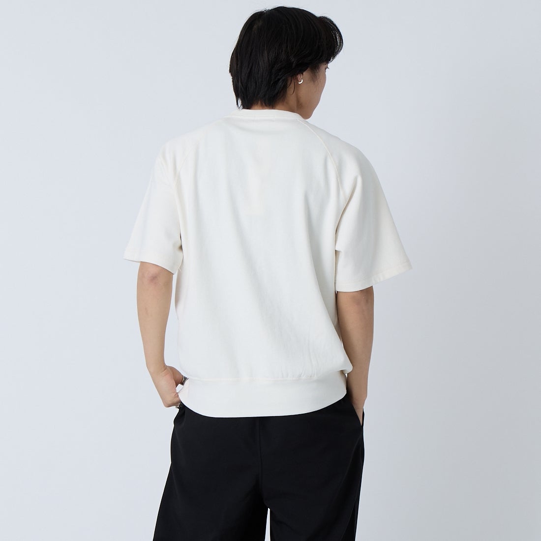 L.L.BEAN [エルエルビーン] ポーテージ ショートスリーブ スウェットシャツ [6275-4034] 28 IVORY &&モデル身長：179cm 着用サイズ：M&&