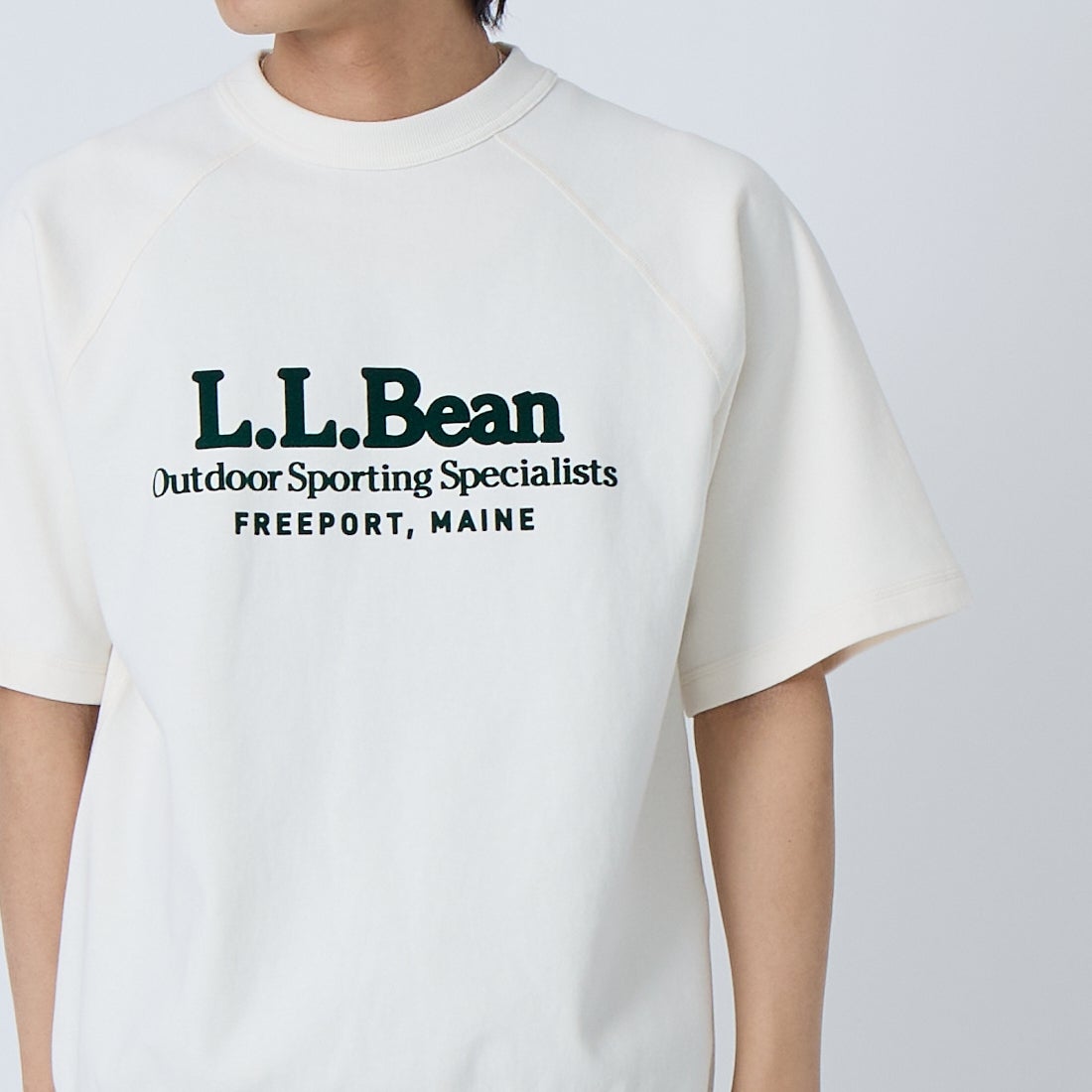 L.L.BEAN [エルエルビーン] ポーテージ ショートスリーブ スウェットシャツ [6275-4034] 28 IVORY &&モデル身長：179cm 着用サイズ：M&&
