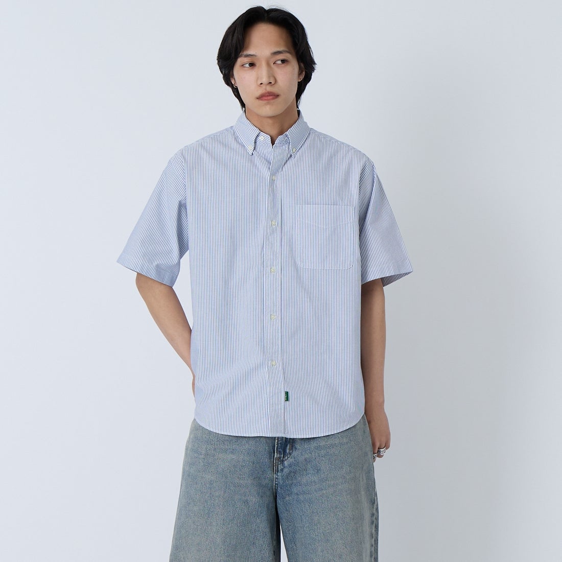 L.L.BEAN [エルエルビーン] オロノ ショートスリーブ シャツ [6275-4033] 90 NAVY/WH &&モデル身長：179cm 着用サイズ：M&&