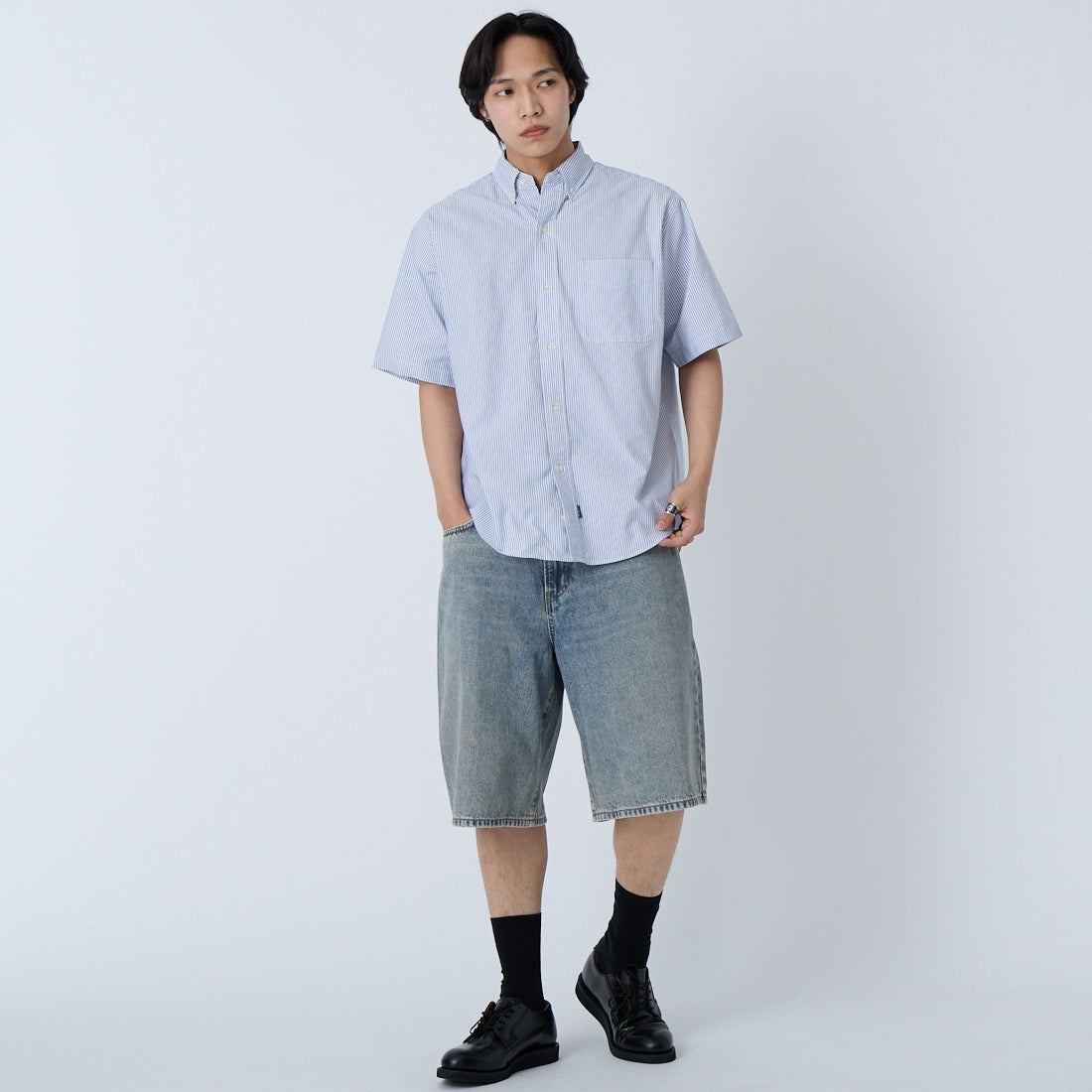 L.L.BEAN [エルエルビーン] オロノ ショートスリーブ シャツ [6275-4033] 90 NAVY/WH &&モデル身長：179cm 着用サイズ：M&&