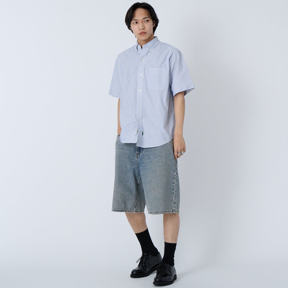 L.L.BEAN [エルエルビーン] オロノ ショートスリーブ シャツ [6275-4033] 90 NAVY/WH &&モデル身長：179cm 着用サイズ：M&&