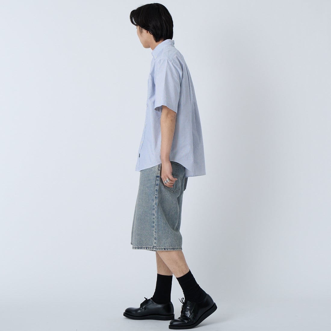 L.L.BEAN [エルエルビーン] オロノ ショートスリーブ シャツ [6275-4033] 90 NAVY/WH &&モデル身長：179cm 着用サイズ：M&&