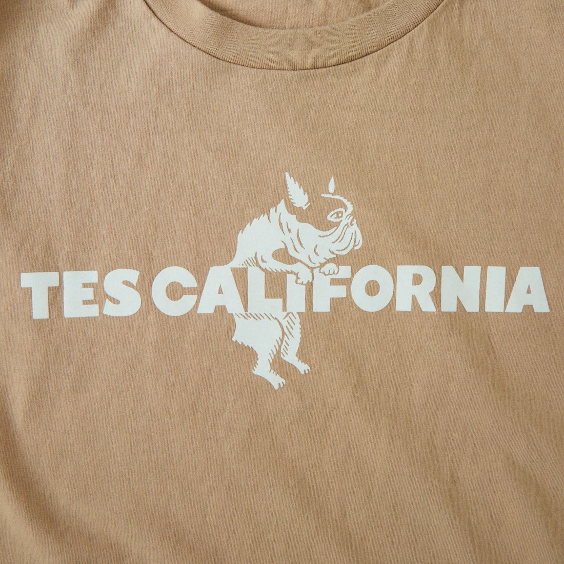 The Endless Summer [エンドレスサマー] 別注 TES CAL フロッキーロゴプリント カットオフTシャツ [FH-26574510-JF] BEIGE