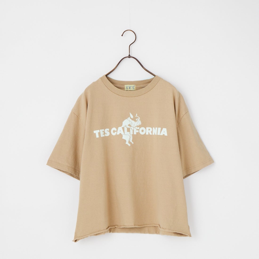 The Endless Summer [エンドレスサマー] 別注 TES CAL フロッキーロゴプリント カットオフTシャツ [FH-26574510-JF] BEIGE