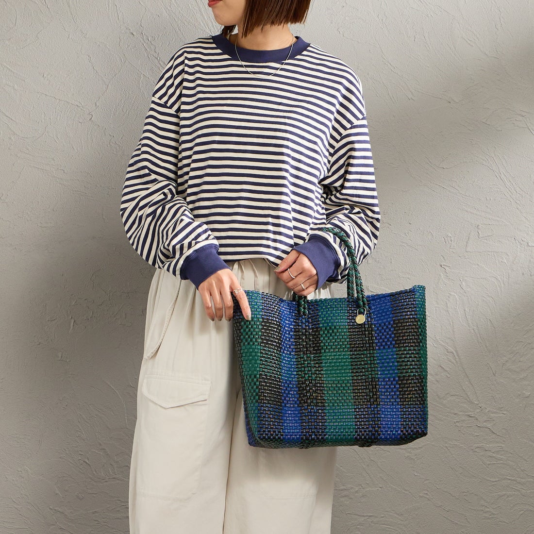 Letra [レトラ] メルカドバッグ (S) 3COLORS CHECK [610721001] BLK/DK GRN