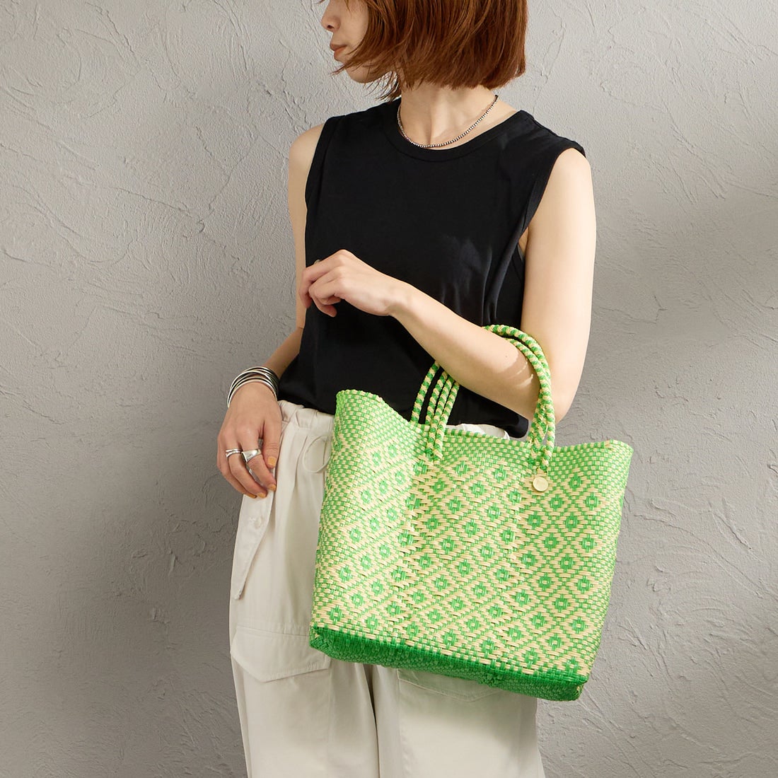 Letra [レトラ] メルカドバッグ (S) ROMBO [610720493] LT GRN/CRM