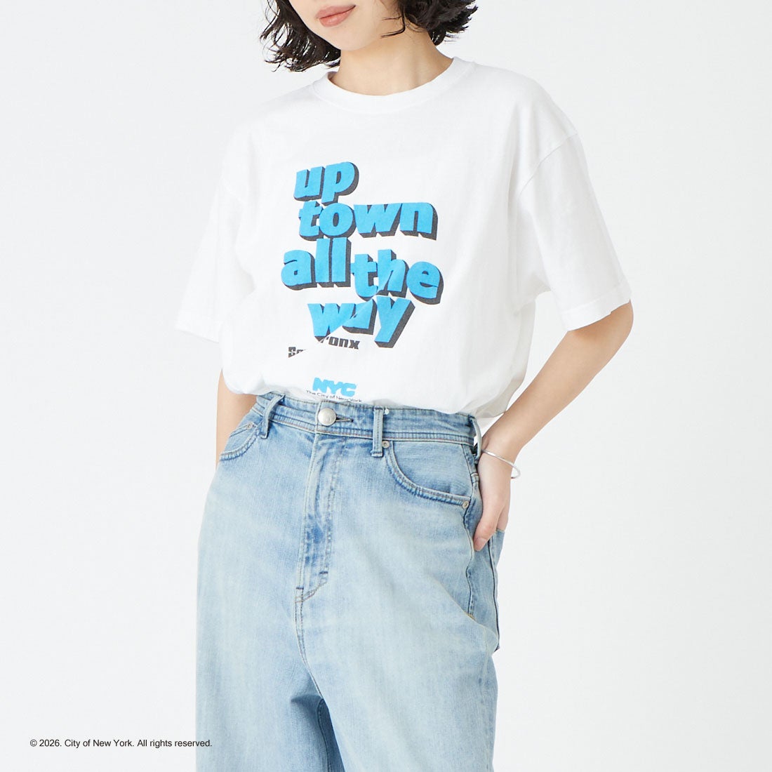 GOOD ROCK SPEED [グッドロックスピード] NYC ショートスリーブTシャツ [26NYC008W] WHITE &&モデル身長：162cm 着用サイズ：F&&