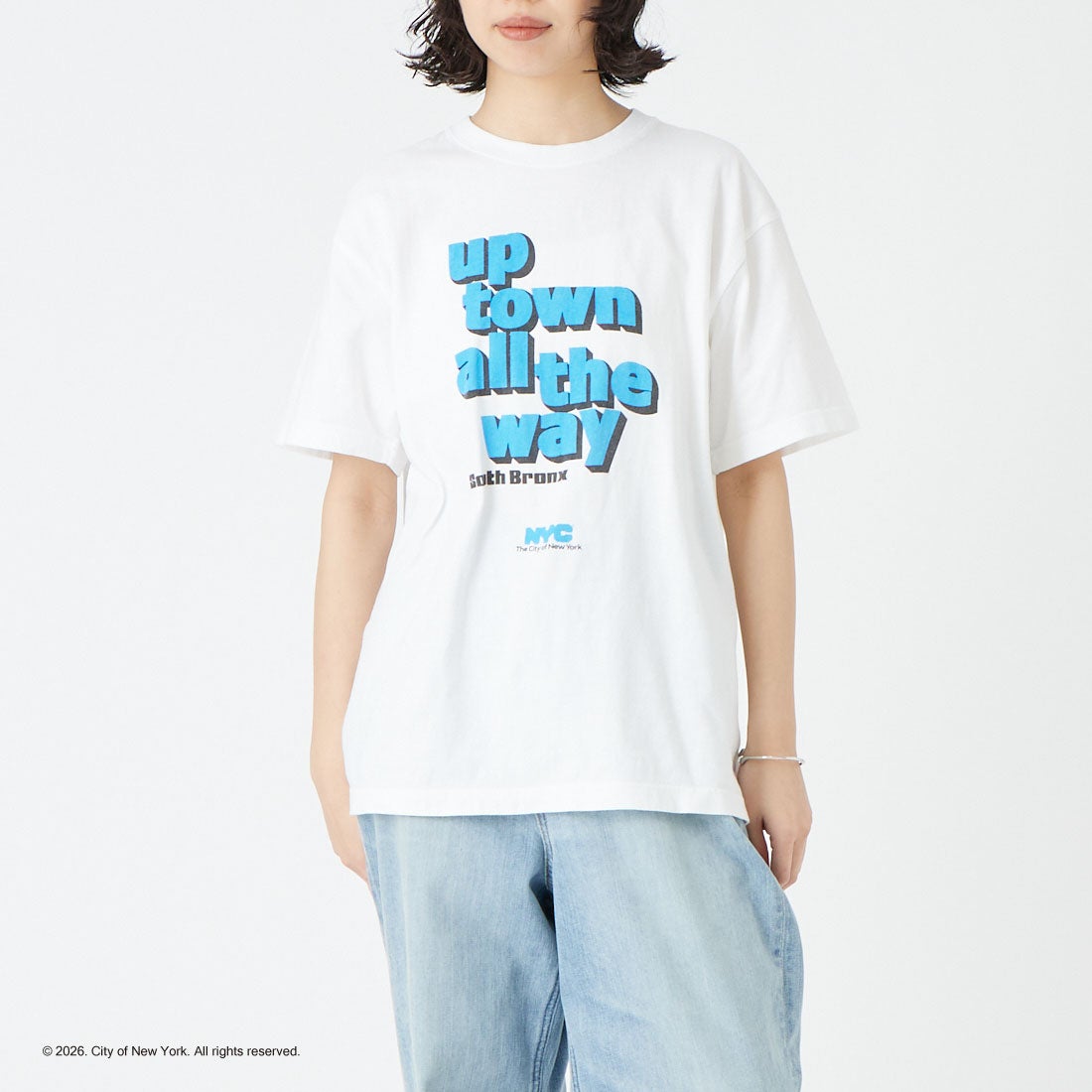 GOOD ROCK SPEED [グッドロックスピード] NYC ショートスリーブTシャツ [26NYC008W] WHITE &&モデル身長：162cm 着用サイズ：F&&