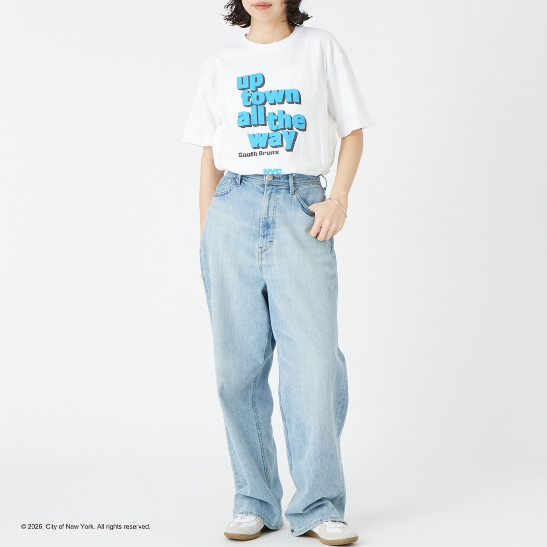 GOOD ROCK SPEED [グッドロックスピード] NYC ショートスリーブTシャツ [26NYC008W] WHITE &&モデル身長：162cm 着用サイズ：F&&