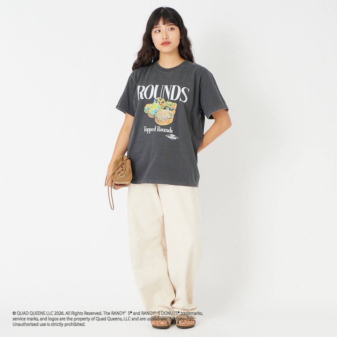GOOD ROCK SPEED [グッドロックスピード] RANDY'S DONUTS プリントTシャツ [26RDN006W] CHARCOAL &&モデル身長：162cm 着用サイズ：F&&