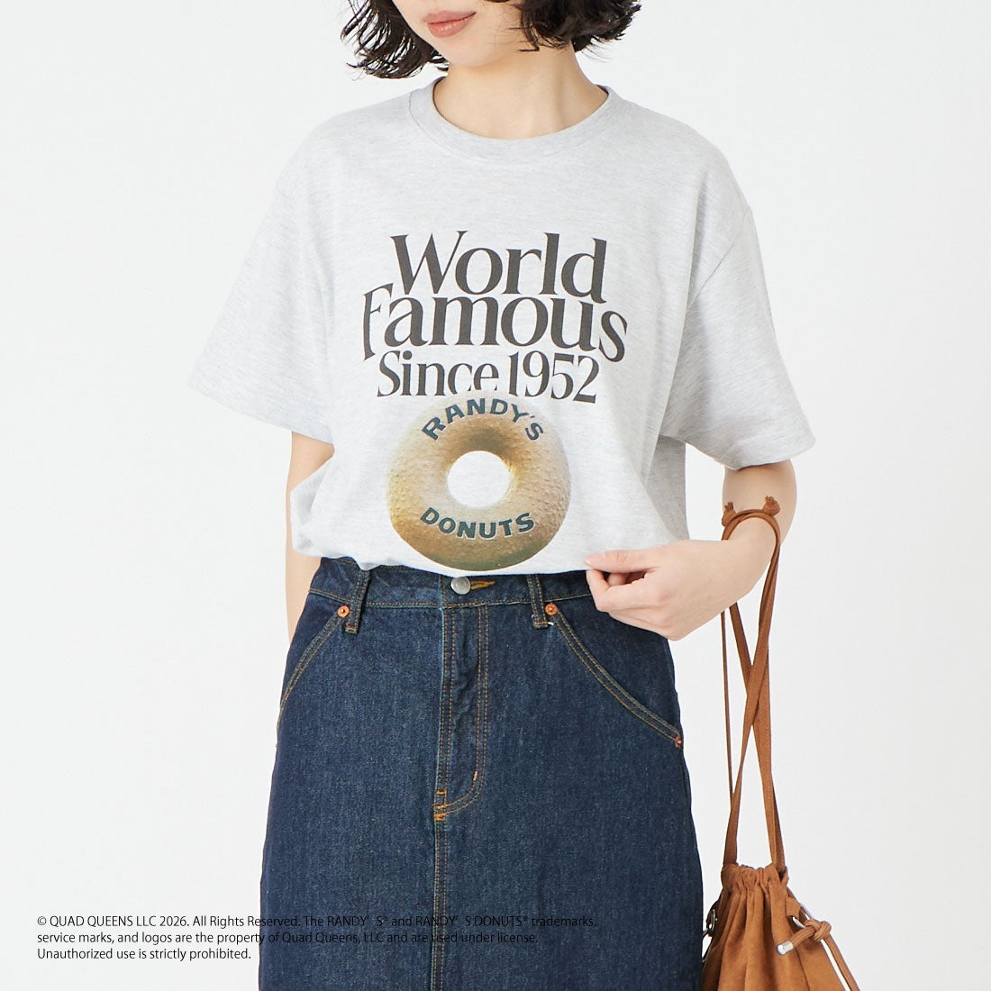 GOOD ROCK SPEED [グッドロックスピード] RANDY'S DONUTS プリントTシャツ [26RDN005W] ASH &&モデル身長：162cm 着用サイズ：F&&