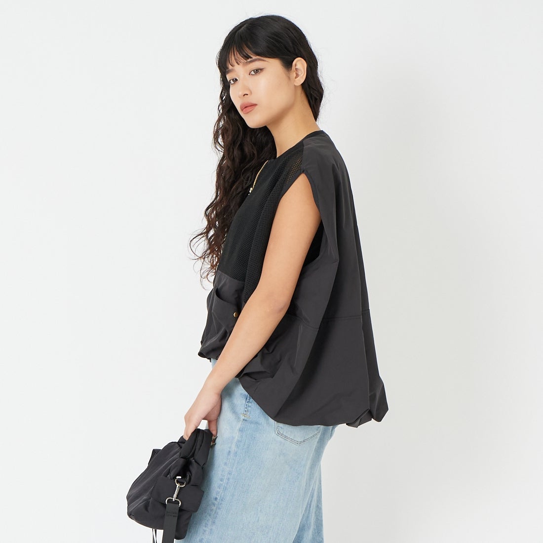 DIGNITE COLLIER [ディニテコリエ] メッシュバルーンジレ [80268707] 004 ﾌﾞﾗｯｸ &&モデル身長：162cm 着用サイズ：F&&