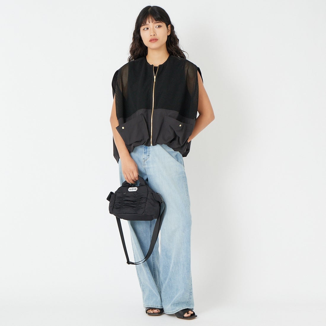 DIGNITE COLLIER [ディニテコリエ] メッシュバルーンジレ [80268707] 004 ﾌﾞﾗｯｸ &&モデル身長：162cm 着用サイズ：F&&