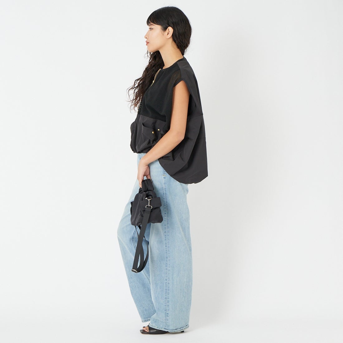 DIGNITE COLLIER [ディニテコリエ] メッシュバルーンジレ [80268707] 004 ﾌﾞﾗｯｸ &&モデル身長：162cm 着用サイズ：F&&