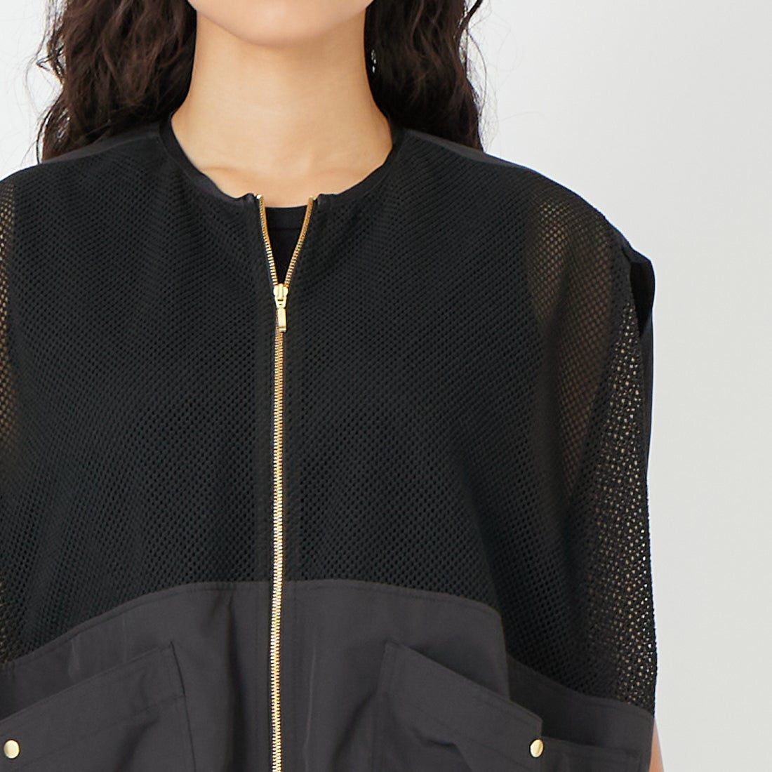 DIGNITE COLLIER [ディニテコリエ] メッシュバルーンジレ [80268707] 004 ﾌﾞﾗｯｸ &&モデル身長：162cm 着用サイズ：F&&