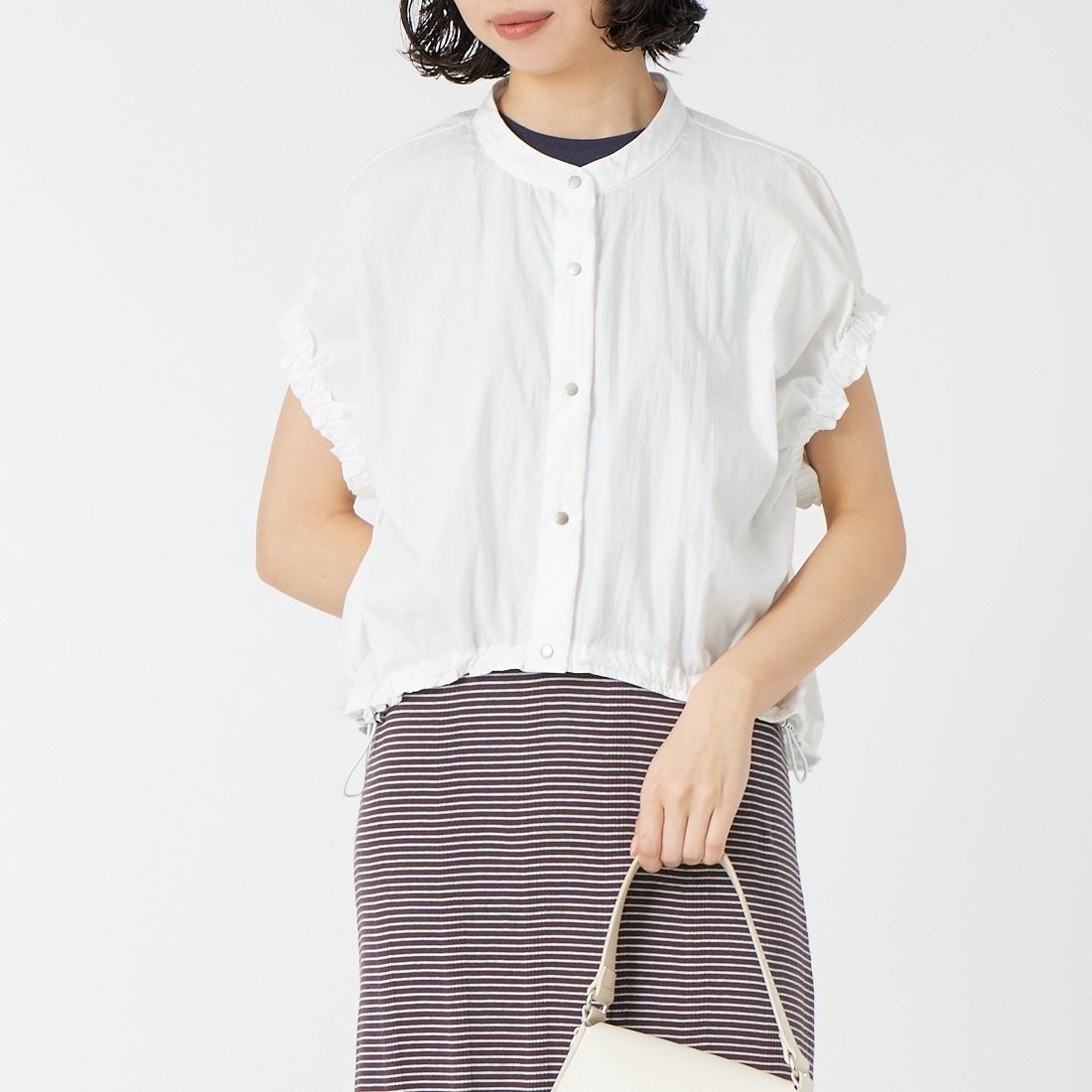 DIGNITE COLLIER [ディニテコリエ] ショートスナップブラウス [80268705] 031 ｵﾌﾎﾜｲﾄ &&モデル身長：162cm 着用サイズ：F&&