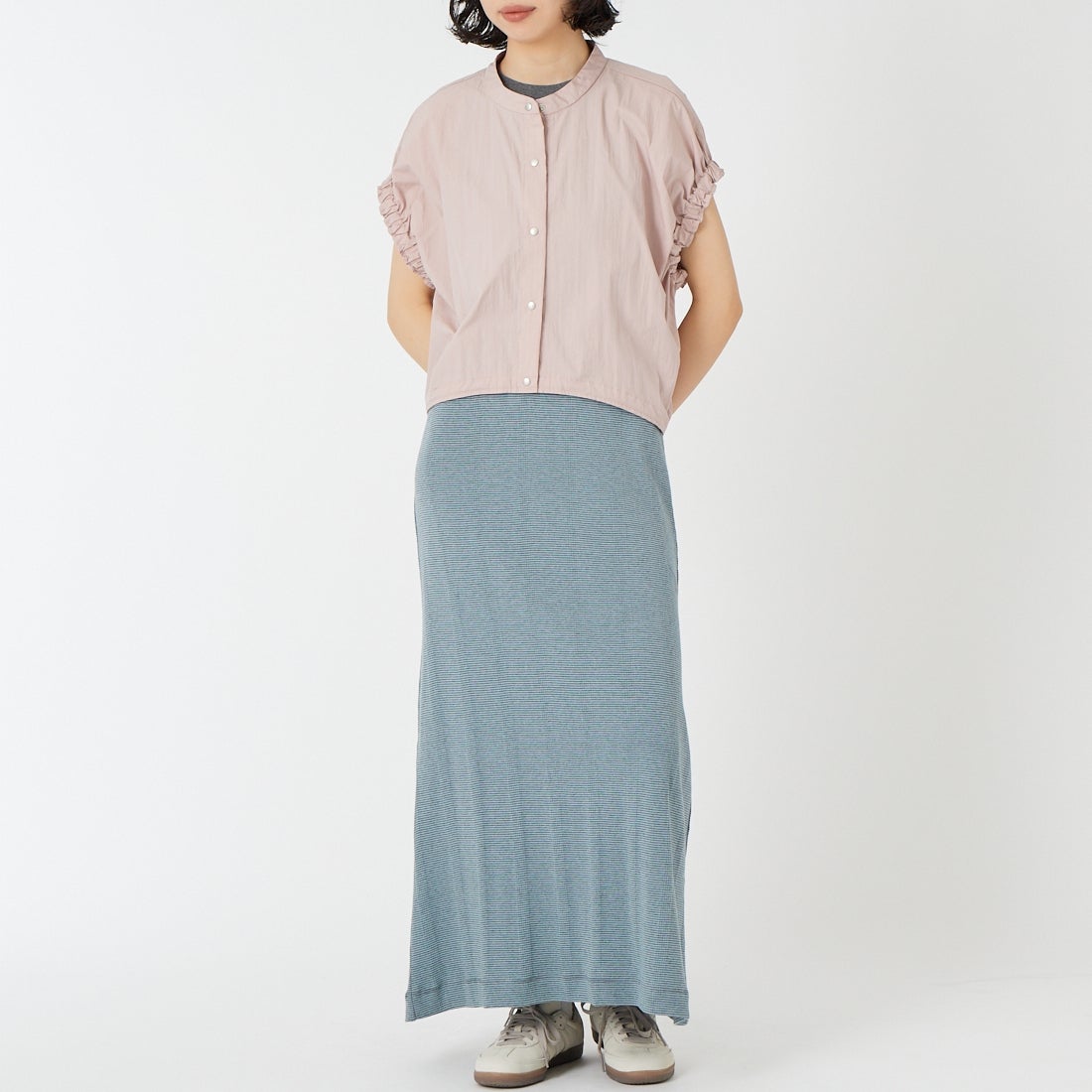 DIGNITE COLLIER [ディニテコリエ] ショートスナップブラウス [80268705] 013 ﾋﾟﾝｸ &&モデル身長：162cm 着用サイズ：F&&