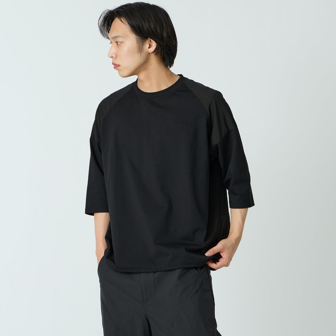 +phenix [プラスフェニックス] 別注 エアメッシュコンビ 7分袖Tシャツ [POT-26015IN-JF] BLACK