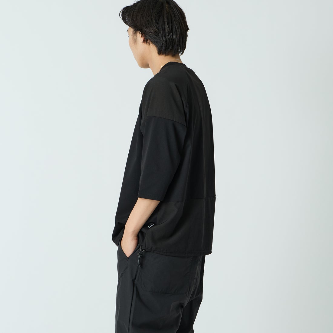 +phenix [プラスフェニックス] 別注 エアメッシュコンビ 7分袖Tシャツ [POT-26015IN-JF] BLACK