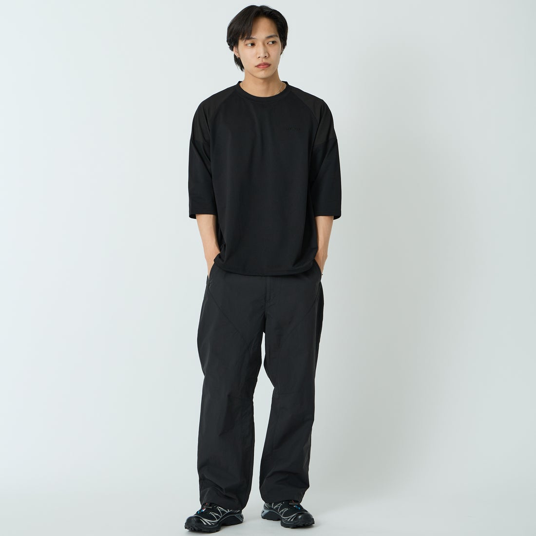 +phenix [プラスフェニックス] 別注 エアメッシュコンビ 7分袖Tシャツ [POT-26015IN-JF] BLACK