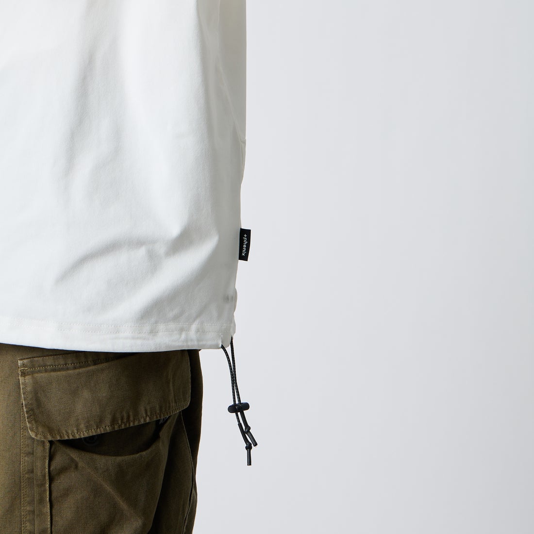 +phenix [プラスフェニックス] 別注 エアメッシュコンビ 7分袖Tシャツ [POT-26015IN-JF] WHITE &&モデル身長：168cm 着用サイズ：L&&