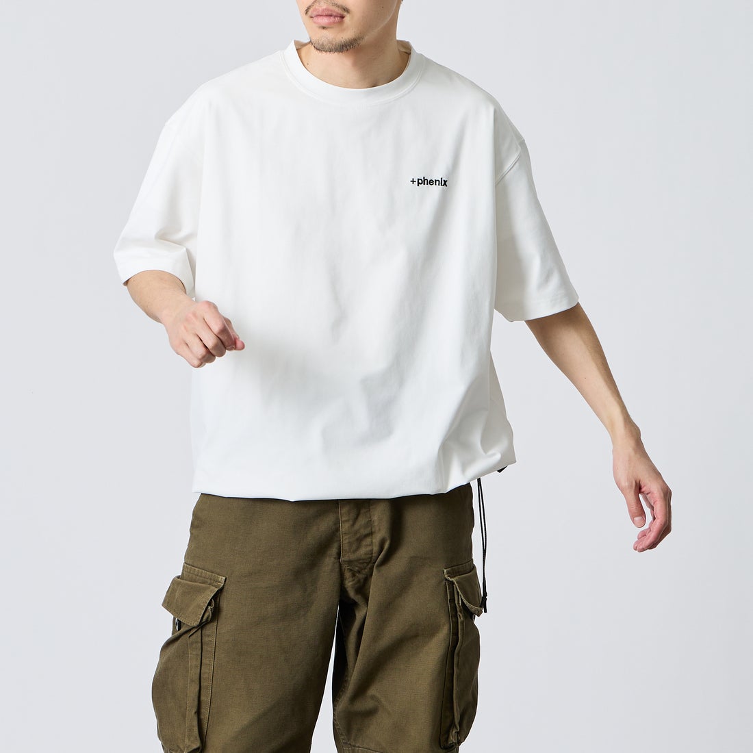 即発送⭕️ COOK JEANS フェザー　カットソー　Tシャツ goa phenix [プラスフェニックス] 別注 ワンポイント刺繍ロゴ ドローコード